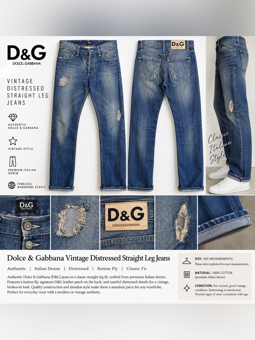Dolce & Gabbana Distressed Indigo Slim Straight Jeans